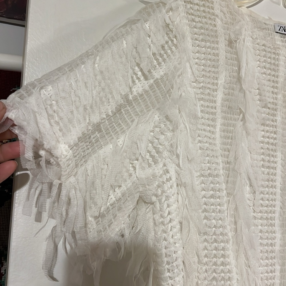 Zara Cream Color Multi Pattern Top - image 4